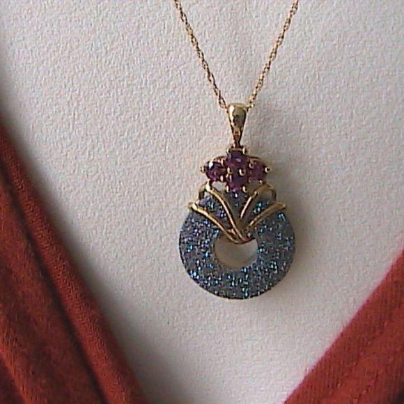 10k YG Amethyst Amethyst Chrysoprase Necklace - Picture 2 of 8